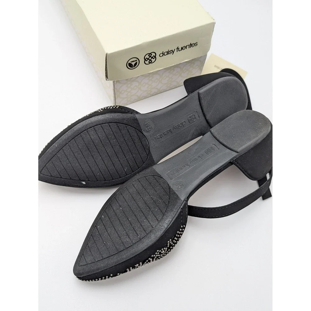 Daisy Fuentes Flats Womens 6 Black Lexi D'Orsay Studded Mesh Pointed Toe Dressy